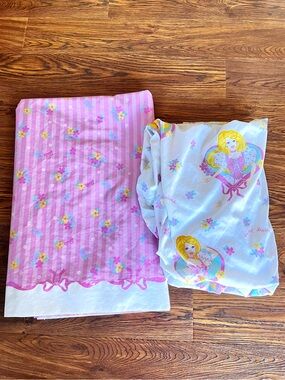 Vintage 1997 sweet dreams barbie twin size bedding sheet set fitted flat as is
